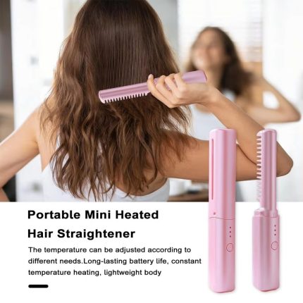 Wireless Hair Straightener Comb, Hot Air Brush, USB Rechargeable Hair Curler Dryer, Portable Straightening Comb